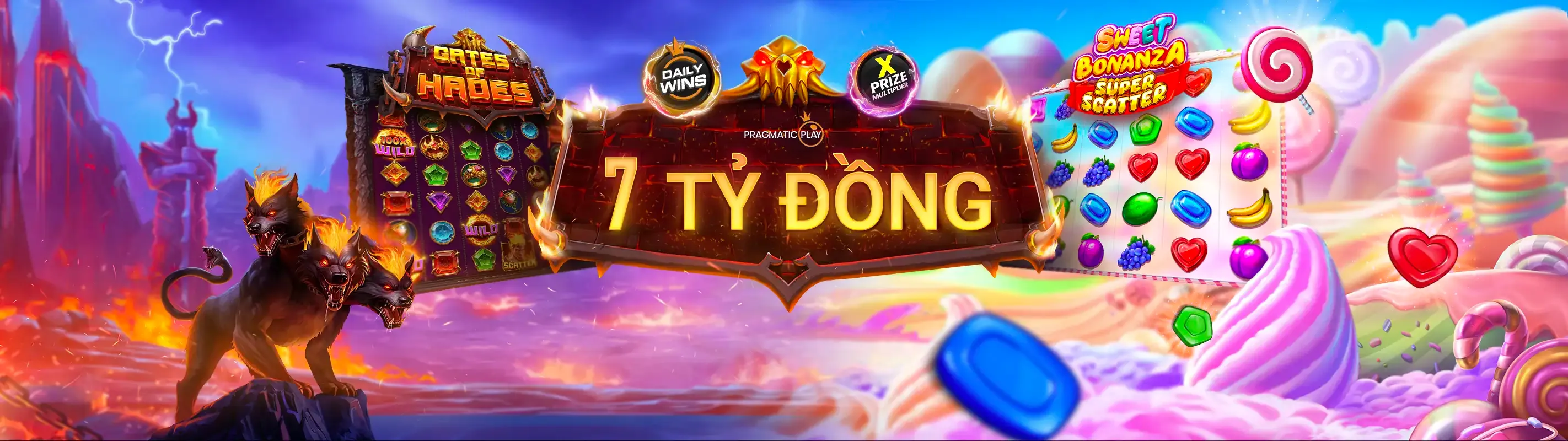 Giao diện game nổ hũ nohu 95 với các biểu tượng slot rực rỡ và hiệu ứng tiền vàng