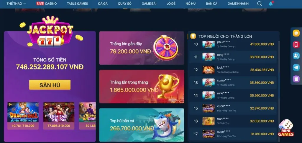 Trò chơi Slot Nổ Hũ nohu 95 với biểu tượng jackpot